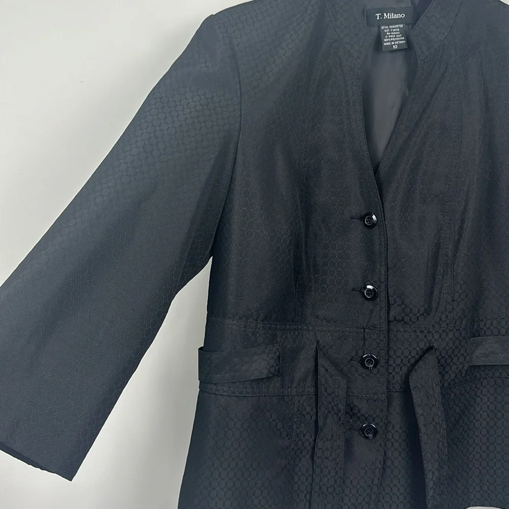 T. Milano NWT Black Belted Suit Blazer Work Career Jacket Size 10 NEW